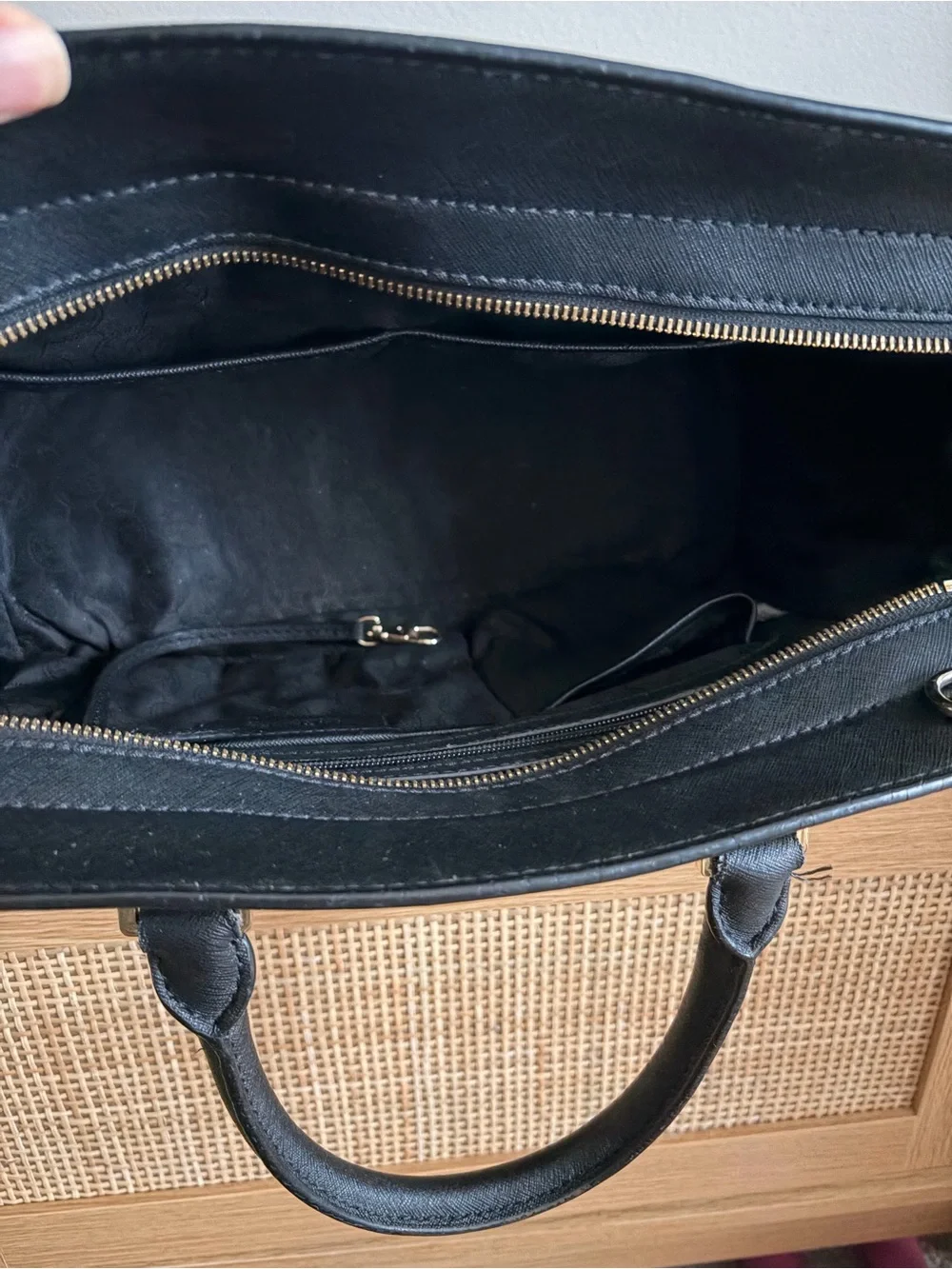 MICHAEL KORS Selma Black Saffiano Leather Satchel with Gold Hardware